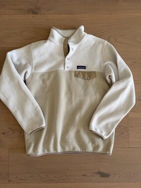 Patagonia Teddy Fleece Jacket in Cream with Tan Trim